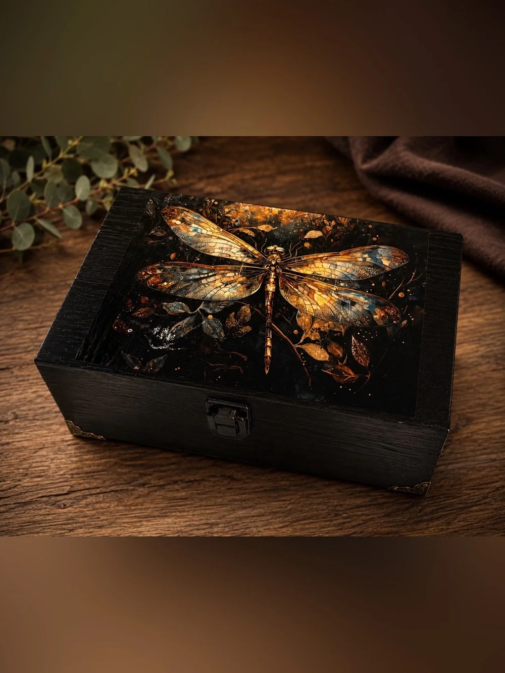 Dragonfly Keepsake Box by  - Black and Gold Accent